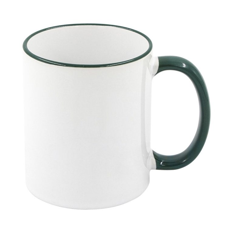 Oz Sublimation Mug With Dark Green Rim Handle Mecolour