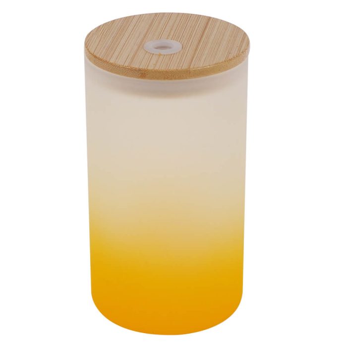 16 oz Sublimation Glass Skinny Tumbler with Straw (Frosted, Gradient Yellow)-1