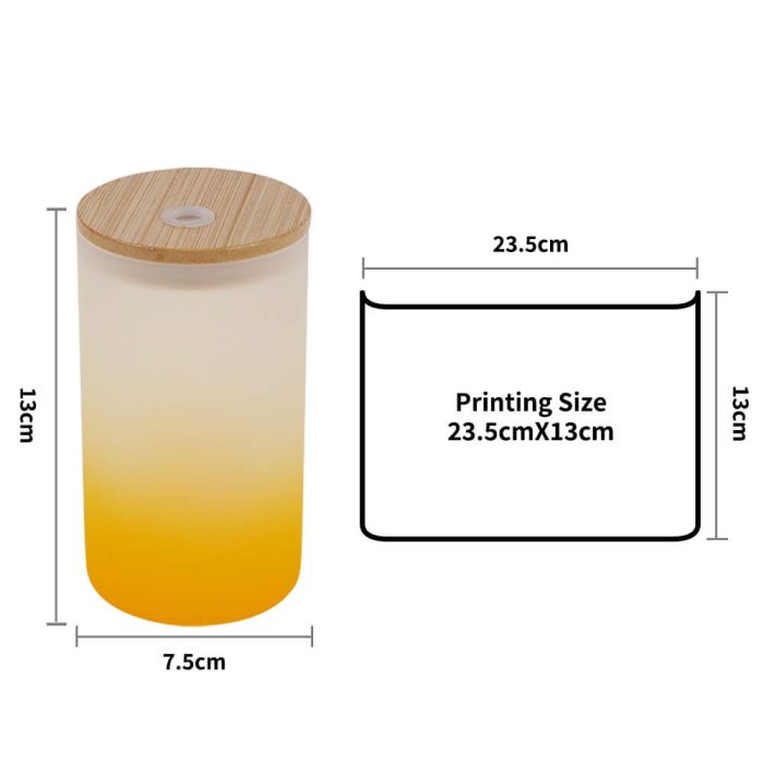 16 oz Sublimation Glass Skinny Tumbler with Straw (Frosted, Gradient Yellow)-4