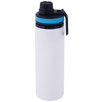 600ml Aluminum Water Bottle with Blue Rim White 1