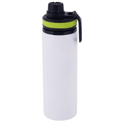 600ml Aluminum Water Bottle with Light Green Rim White 1