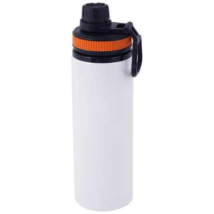 600ml Aluminum Water Bottle with Orange Rim White 1