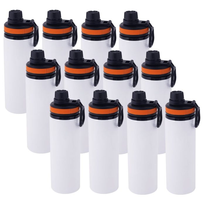 600ml Aluminum Water Bottle with Orange Rim White 3