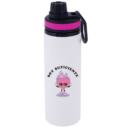600ml Aluminum Water Bottle with Rose Red Rim White 2