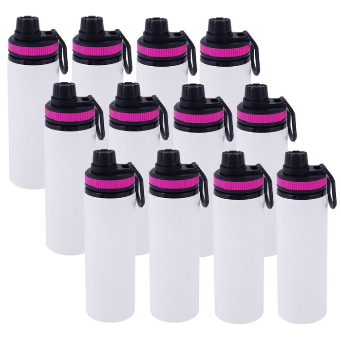 600ml Aluminum Water Bottle with Rose Red Rim White 3