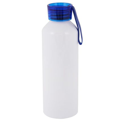 750ml Aluminium Bottle with Blue screw cap and matching strap White 1