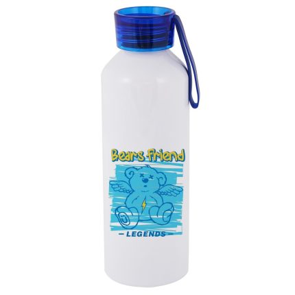 750ml Aluminium Bottle with Blue screw cap and matching strap White 2