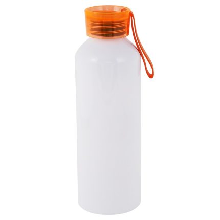 750ml Aluminium Bottle with Orange screw cap and matching strap White 1