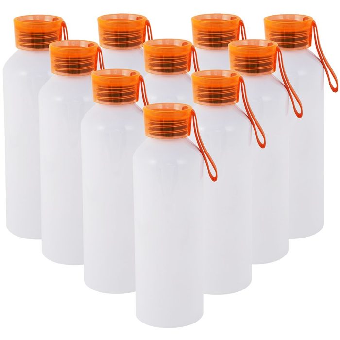 750ml Aluminium Bottle with Orange screw cap and matching strap White 3