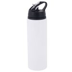 750ml Aluminium Sport Bottle with Black Lid Transparent Straw White 1