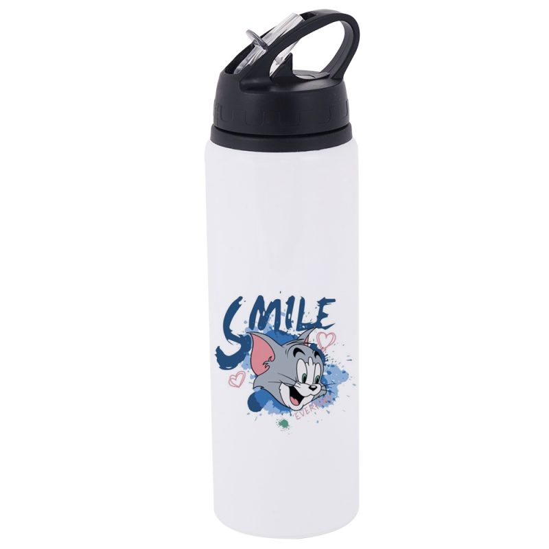 750ml Aluminium Sport Bottle with Black Lid Transparent Straw White 2