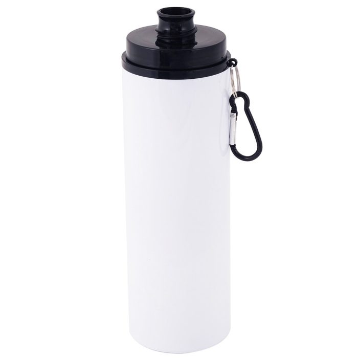 750ml Aluminum Water Bottle with Transparent Cap Black Lid White 3