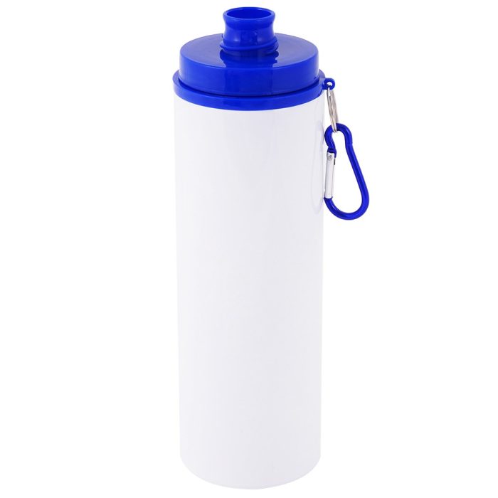 750ml Aluminum Water Bottle with Transparent Cap Blue Lid White 3