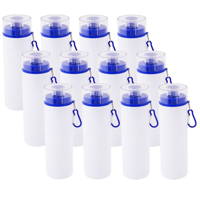 750ml Aluminum Water Bottle with Transparent Cap Blue Lid White 5