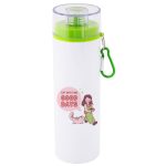 750ml Aluminum Water Bottle with Transparent Cap Green Lid White 2
