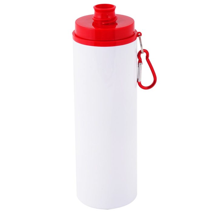 750ml Aluminum Water Bottle with Transparent Cap Red Lid White 3
