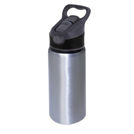 600ml silver Water Bottle-black Cap-1