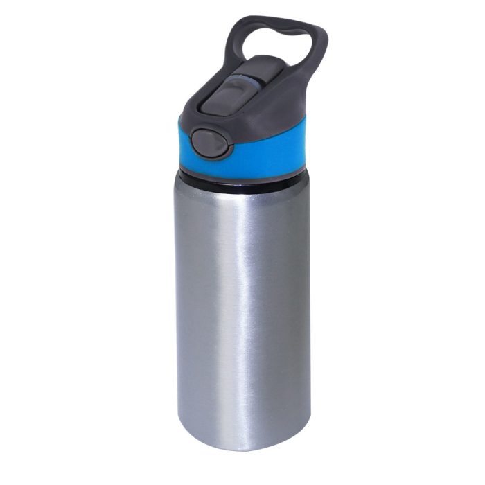 600ml silver Water Bottle-blue Cap-1