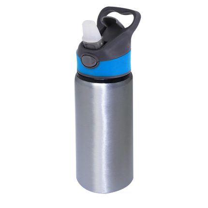 600ml silver Water Bottle-blue Cap-2