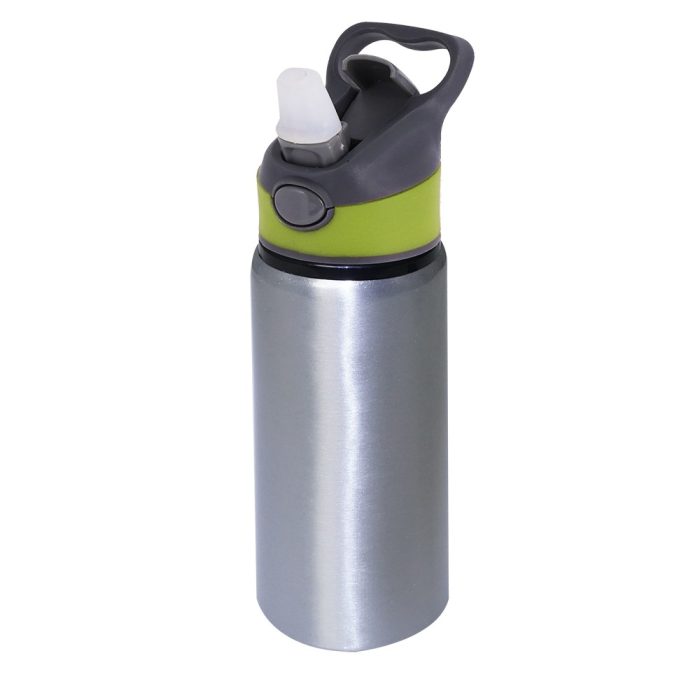 600ml silver Water Bottle-green Cap-2