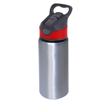 600ml silver Water Bottle-red Cap-1