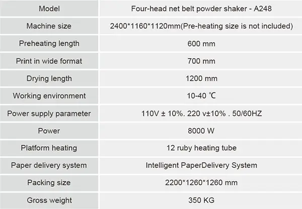 Four-head net belt powder shaker specifications